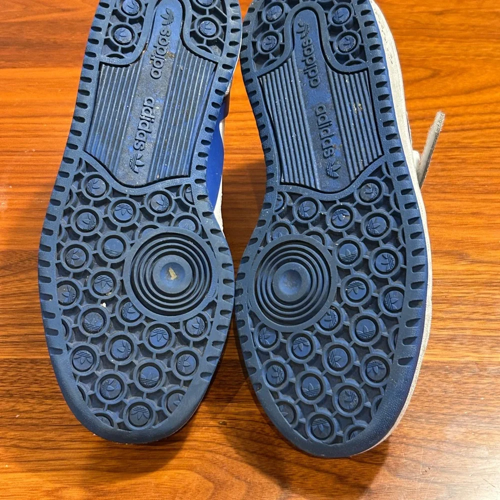 Adidas Forum Low Top White and Royal Blue Sneakers